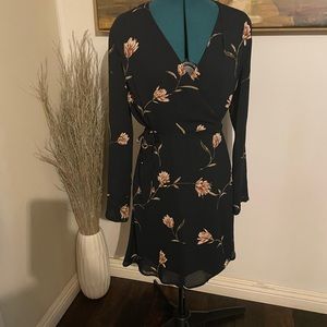 Long sleeve wrap midi dress